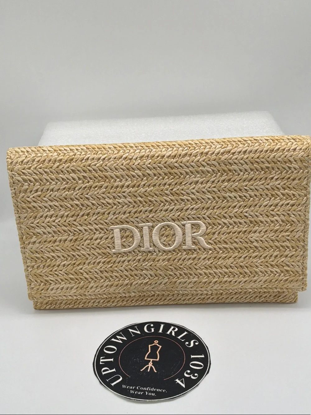Dior Natural Raffia Woven Clutch / Pouch – Embroidered DIOR Logo New